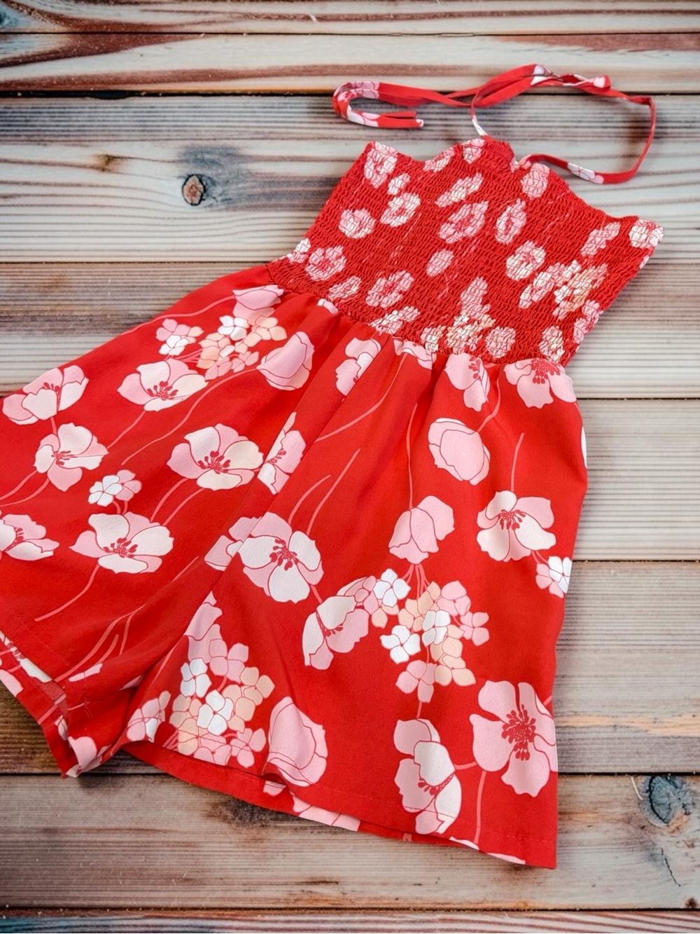NWOT Lily Rose Junior’s XS Smocked Romper w/ Tie Neck Halter & Floral Print - Picture 6 of 12